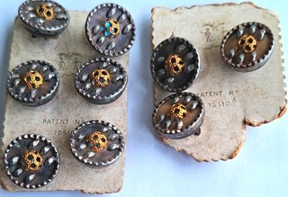 9x Intricate 1cm Victorian Austrian Tiny buttons Perforated dome/blue foil.