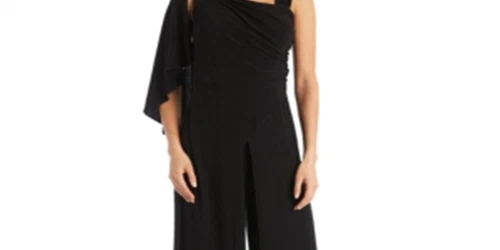 R & M Richards Women's One Shoulder Embellished Jumpsuit Black Size 16 - Picture 2 of 3