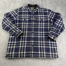 LL Bean Jacket Mens XL Blue Plaid Fleece Lined Flannel Shirt Shacket Coat