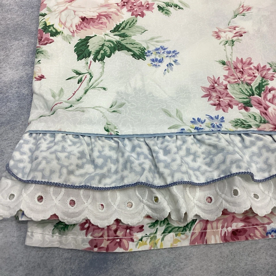 Waverly Fieldcrest Belle Rive Queen Flat Sheet Vtg Ruffled Eyelet Floral Roses - Image 2 of 4