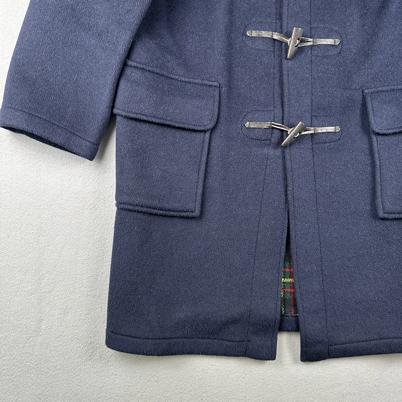 Gloverall Duffle Coat Men’s Small Navy Blue Wool Toggle Hooded Tartan England - product detail image 12