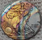 2016 American Silver Eagle 1 oz .999 Fine Silver Coin Uncirculated rainbow toned
