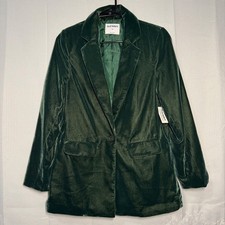 Old Navy Velvet Blazer XS Green Single Button Notched Lapel Pocket Jacket