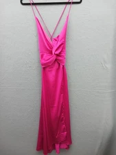 Moonsea Women's Wrap Midi Dress S Pink Satin Sleeveless Twist Front