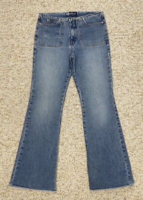 Blue Asphalt Jeans Juniors size 7 Frayed Flared Mid Rise Stretch Denim  (30x31)