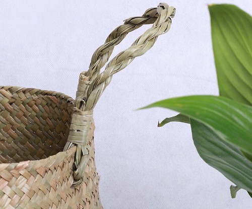 NATURAL SEAGRASS FLOWER BASKET FOLABLE BELLY STORAGE HOLDER PLANT POT BAG 002 - Picture 18 of 43