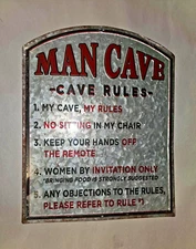 MAN CAVE Rules Embossed Tin Metal Wall Art Sign Room Decor 10"x13" Open Road