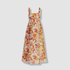 $450 Acler Women's Orange Withington Tie-Back Midi Floral Dress Size AU8/US4