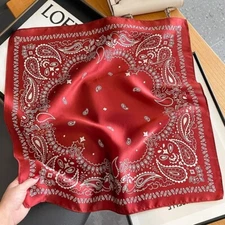 100% Mulberry Silk 21" Square Scarf Women Neckerchief Wrap Bandana Red Paisley