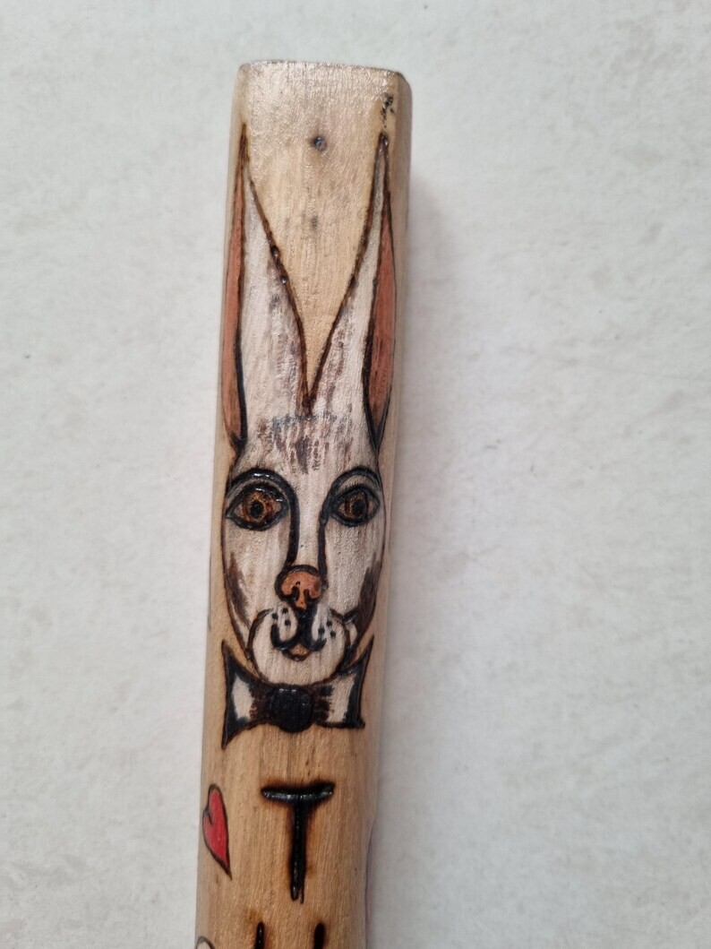 Unique Alice in Wonderland Pyrography Walking Stick Cane image 6