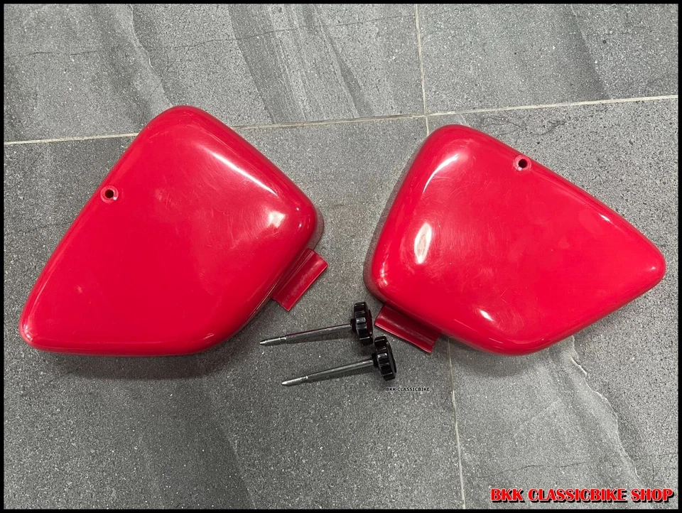 Cubierta lateral derecha y izquierda Honda C200 CA200 C201 CD90 + perilla de cierre roja nueva Foto 3 de 4