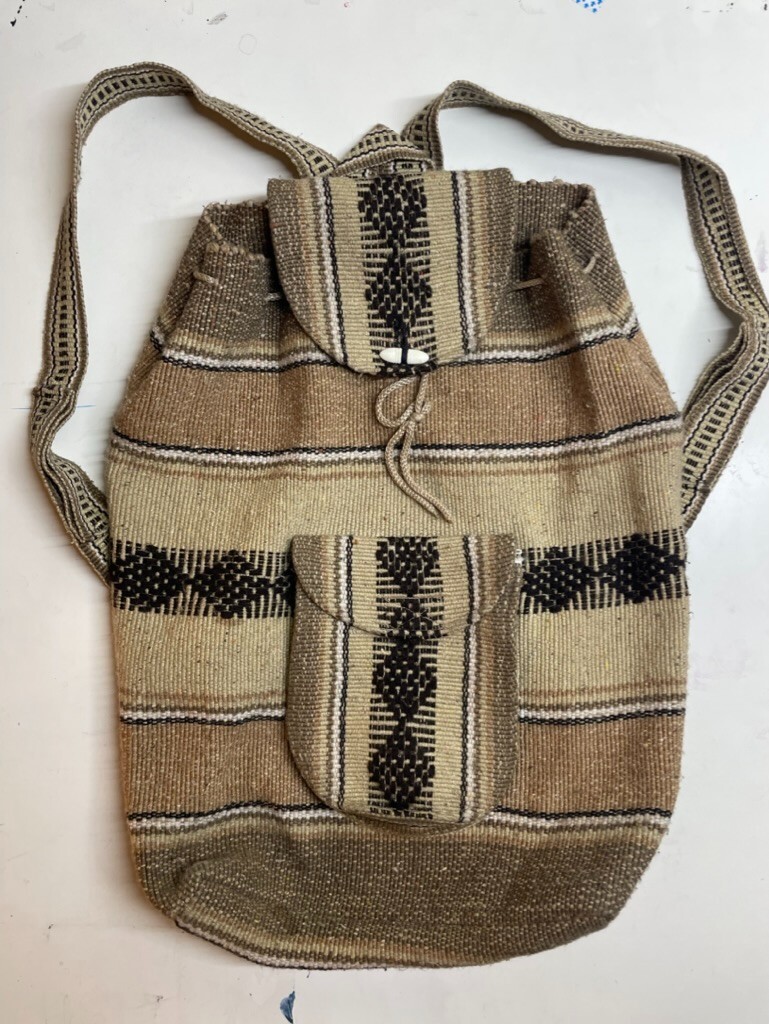 Artisans Pinzon Beige Drawstring Backpack Aztec B… - image 1
