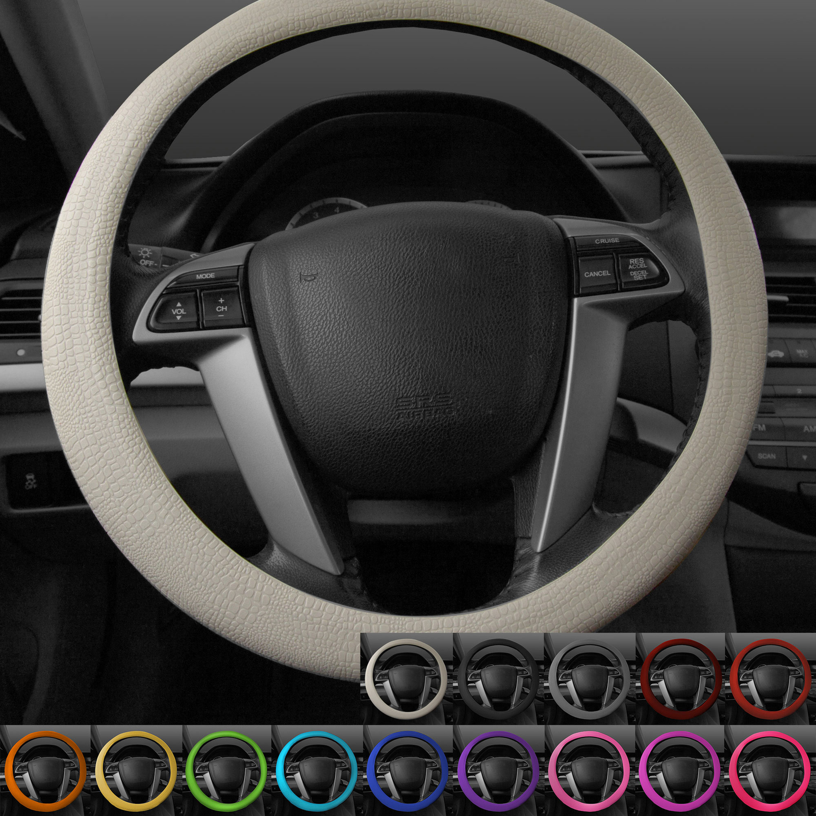 FH Group Silicone Car Steering Wheel Cover Snake Skin Design Fits 14.5