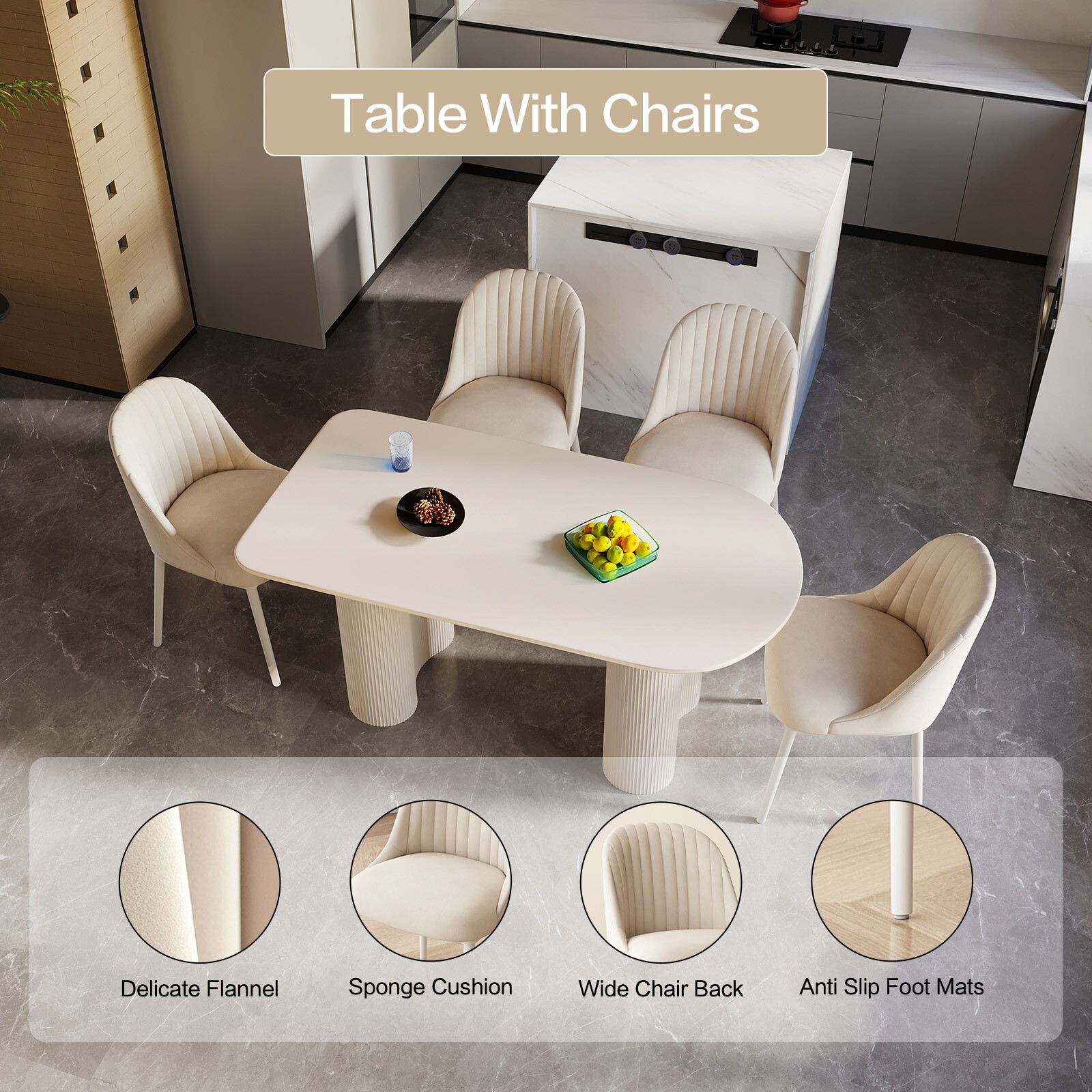 5 Piece Dining Table Set 4 Chair Modern Kitchen Table Breakfast White