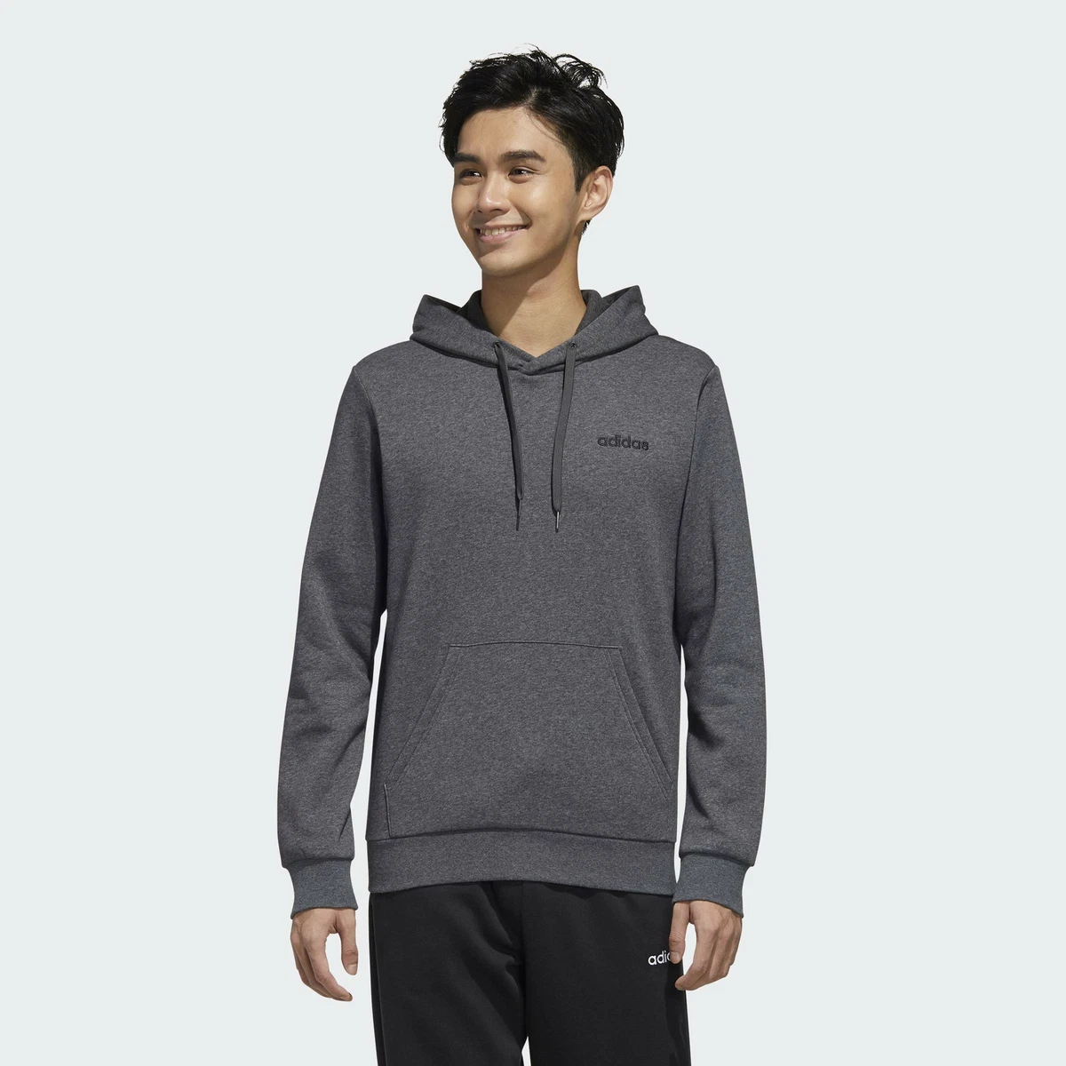 Adidas essentials heather grey pullover hoodie hotsell