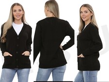 LADIES WOMEN GIRLS PLAIN CARDIGAN WITH BUTTONS KNITTED LONG SLEEVE WITH POCKETS