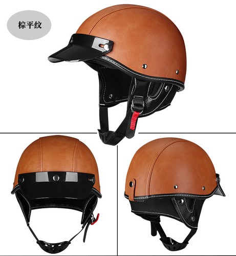 DOT Vintage Motorcycle Half Open Face Helmet Leather Scooter Off-road Helmet - Picture 11 of 43
