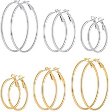 3Pair Stainless Steel Huggie Hoop Earrings Loop Earrings for Women Girl Set Gift