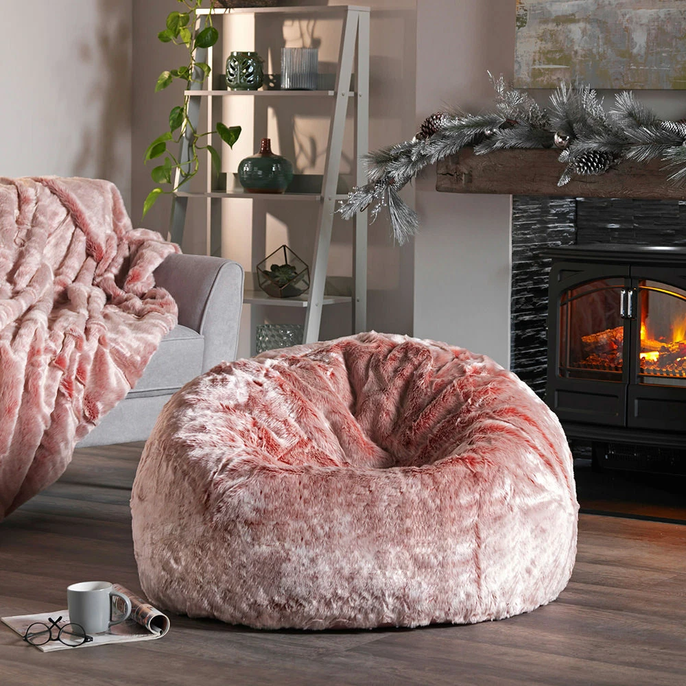 Kashmir Faux Fur Bean Bag - Dusty Rose