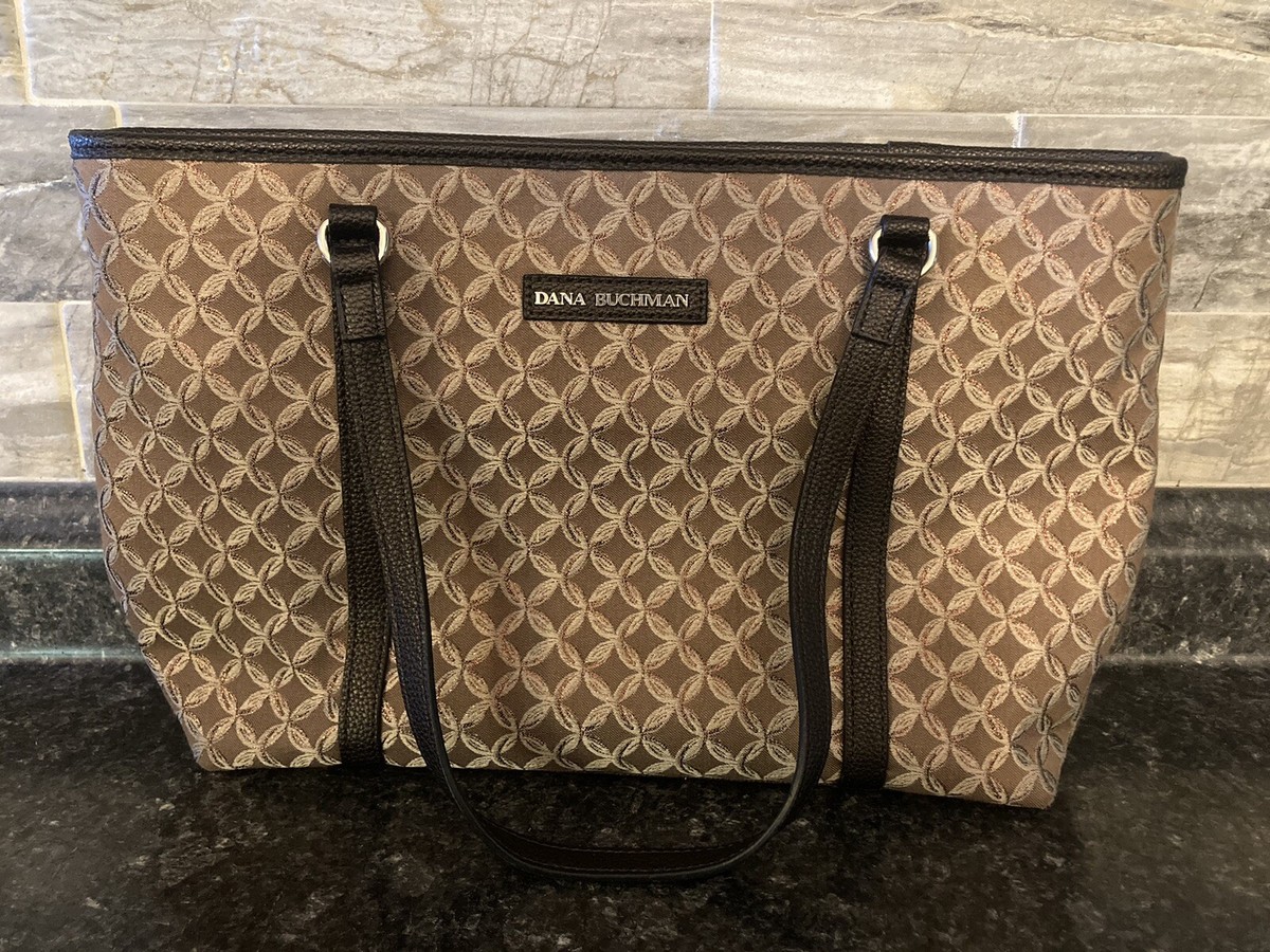 Dana Buchman Neutral Embroidered Beige Snap Shut Double Handle 