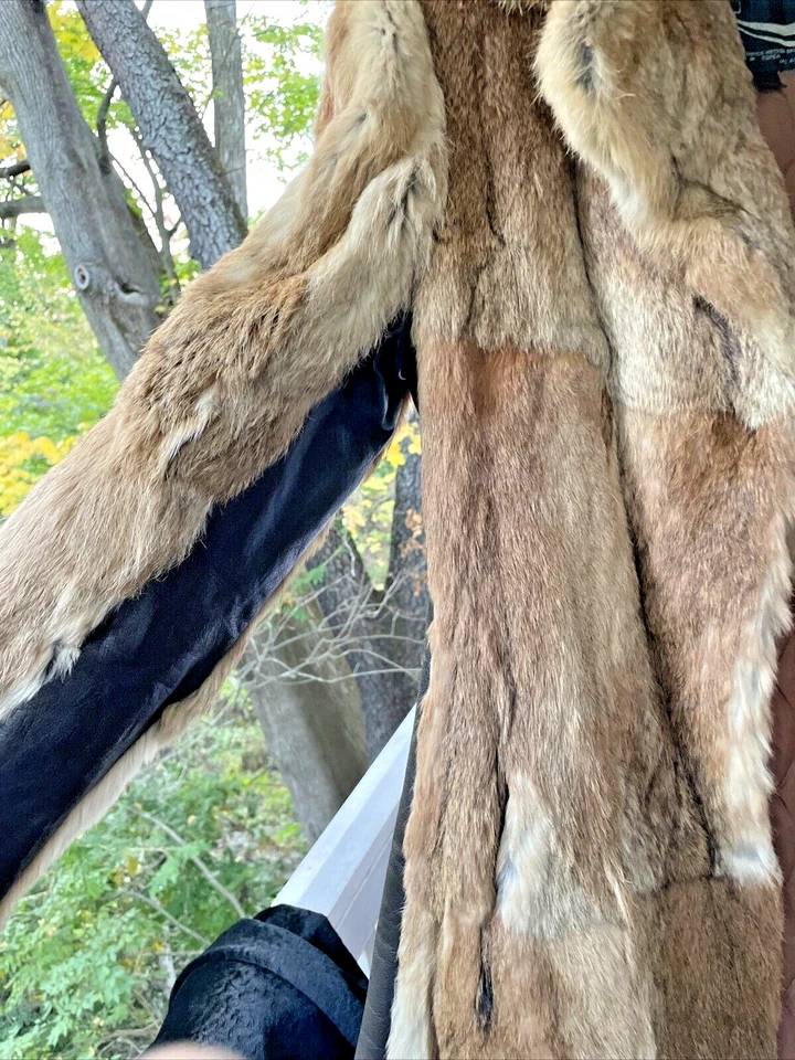 Abrigo de piel de conejo de colección marrón años 70 cinturón de cuero talla 11/12 retro Foto 4 de 4