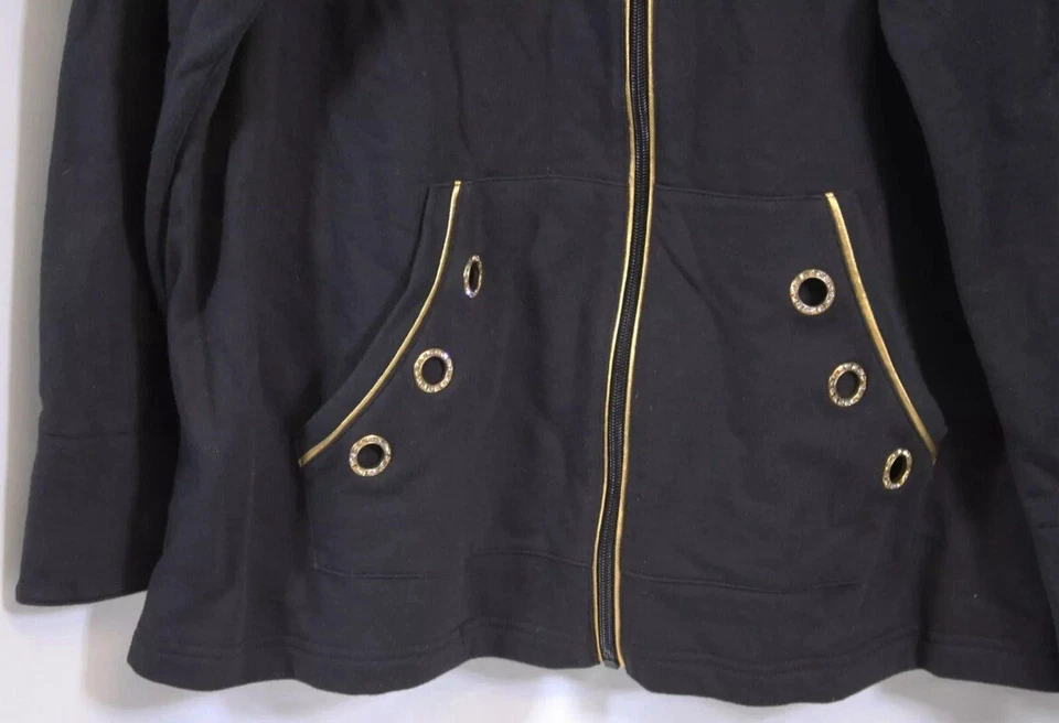 Chaqueta De Colección Quacker Factory Terry Francés Estrás Ojal Cremallera Talla L Foto 3 de 4