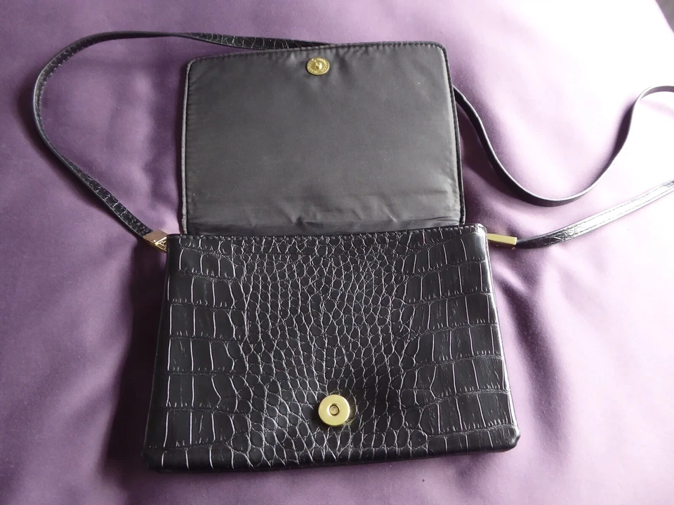 Black Faux Leather, Mock Croc Shoulder/Cross Body/Clutch Bag, H&M - Image 3 of 4