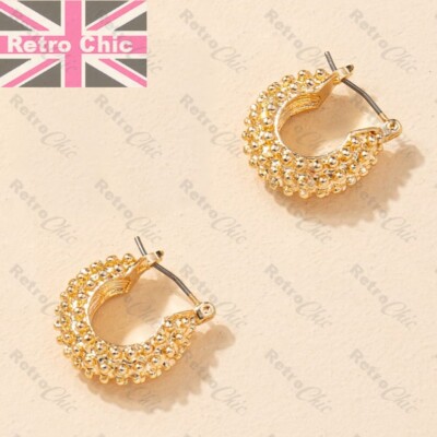 2 cm PERLEN CREOLEN CREOLEN Struktur Metall GOLDFARBEN Seilmuster OHRRINGE Grob UK