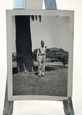 WW2 Era Photo U.S. GI Standing By Palm Tree