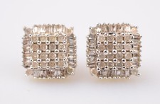 10K YELLOW  WHITE GOLD .58 CT DIAMOND CLUSTER SQUARE PIERCED POST STUD EARRINGS