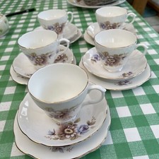Pretty Vintage Part Tea Set Harleigh Bone China 5 Cups & 5 Saucers and 6 Plates
