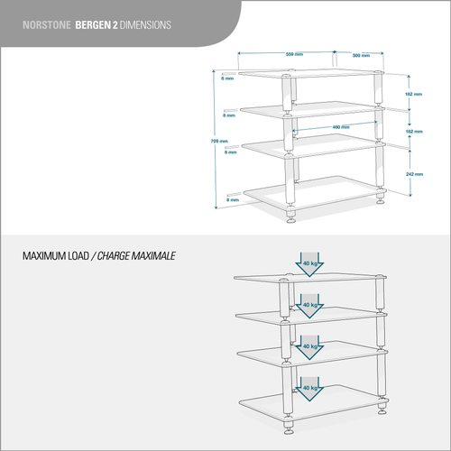 Norstone Bergen 2 Negro con 4 Estantes de Vidrio Negro Soporte HiFi Estante GRATUITO Envío - Imagen 7 de 7