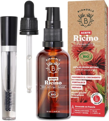 Bionoble Aceite de Ricino Orgánico 50ml - 100% Puro y Prensado en Frío - Pestaña