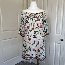Alice + Olivia Floral Embroidered Tunic Dress Size S Boho Peasant Off Shoulder