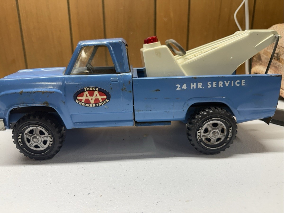 Vintage TONKA AA Wrecker Pressed Steel Blue Service Toy Tow Truck