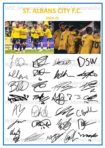 9951. 2024-25 St. Albans City Signed Team Photo Sheet (PRINTED AUTOGRAPHS - A4)