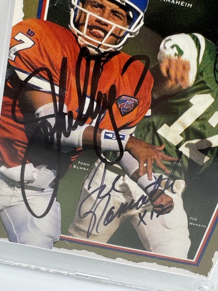 1996 NATIONAL SCC JOHN ELWAY JOE NAMATH AUTOGRAPHED CARD #284/300 NEAR MINT - Image 2 of 4
