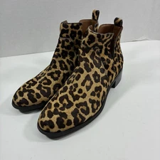 Franco Sarto Leopard Print Leather Cow Hair Fur Ankle Boots Block Heel 7.5 NWT