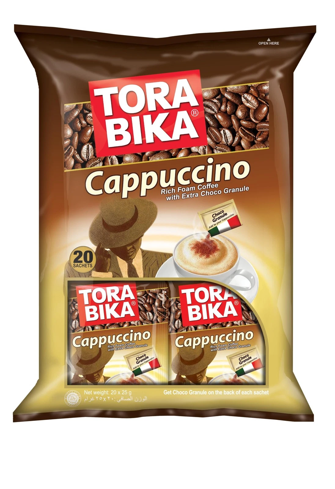 Torabika Cappuccino Instant Coffee 20-ct, 500 Gram 1.1 Pound (Pack of 20)