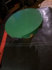 Wood Pedestal Green Scalloped Metal Top Cake, Cupcake Display Stand 8" x 4"