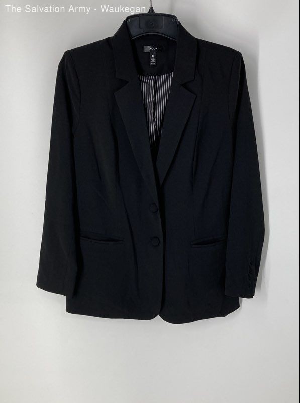 Aqua Womens Black Long Sleeve Pockets Notch Lapel Single-Breasted Blazer Size M