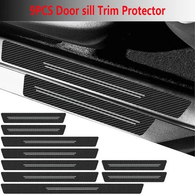 9PCS Carbon Fiber Leather Car Door Sill Protector Sticker For BMW Accessories - Image 1 of 4