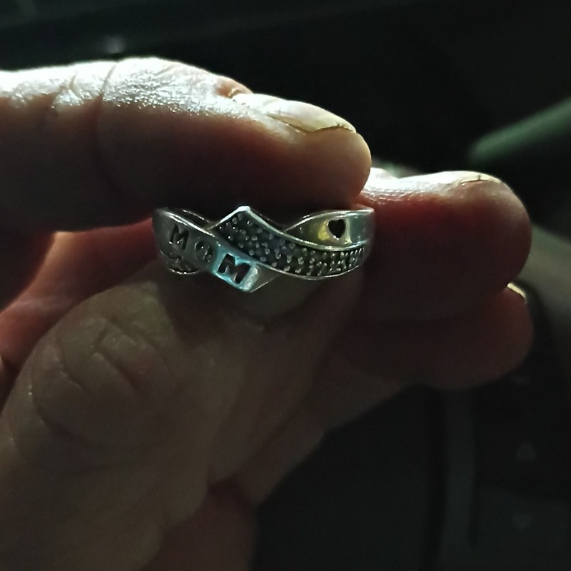 Engraved Silver-Tone Metal Band Ring Size 7 w/ DM Marking,  Small diamond Chips
