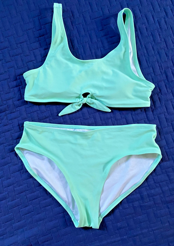 Old Navy Two Piece Girl Swim Suit Mint Green Sz XL 14 14-16 Lined Tie Knot Front