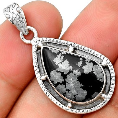 Natürliche Schneeflocke Obsidian 925 Sterling Silber Anhänger Schmuck P-1495