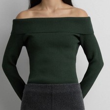 Oak Fort Women s Ribbed Off The Shoulder Sweater Size Medium Color SYCAMORE
