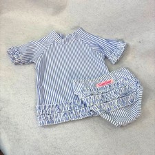 RuffleButts Blue Seersucker Ruffle Rash Guard Swimsuit Set Girls 3T Coastal