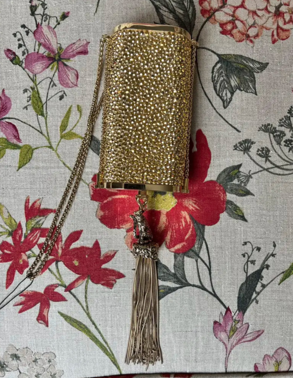Exotic Roberto Cavalli Gold Sequin Cheetah Clutch on Chain with Leopard Interior image 2
