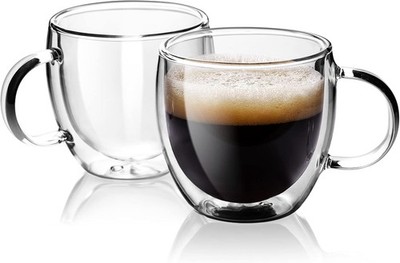 A set of 2, Thermo Insulated Borosilicate Glass Cups with Handle
