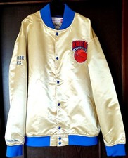 MITCHELL  NESS Knicks Satin Jacket 2XL Champagne Gold/Blue Embroidered